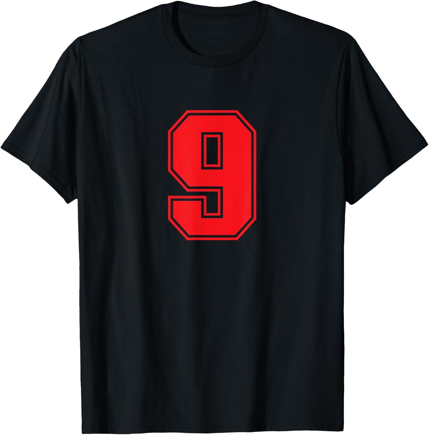 Red Sports Team Number 9 T-Shirt - T-Shirt | Black
