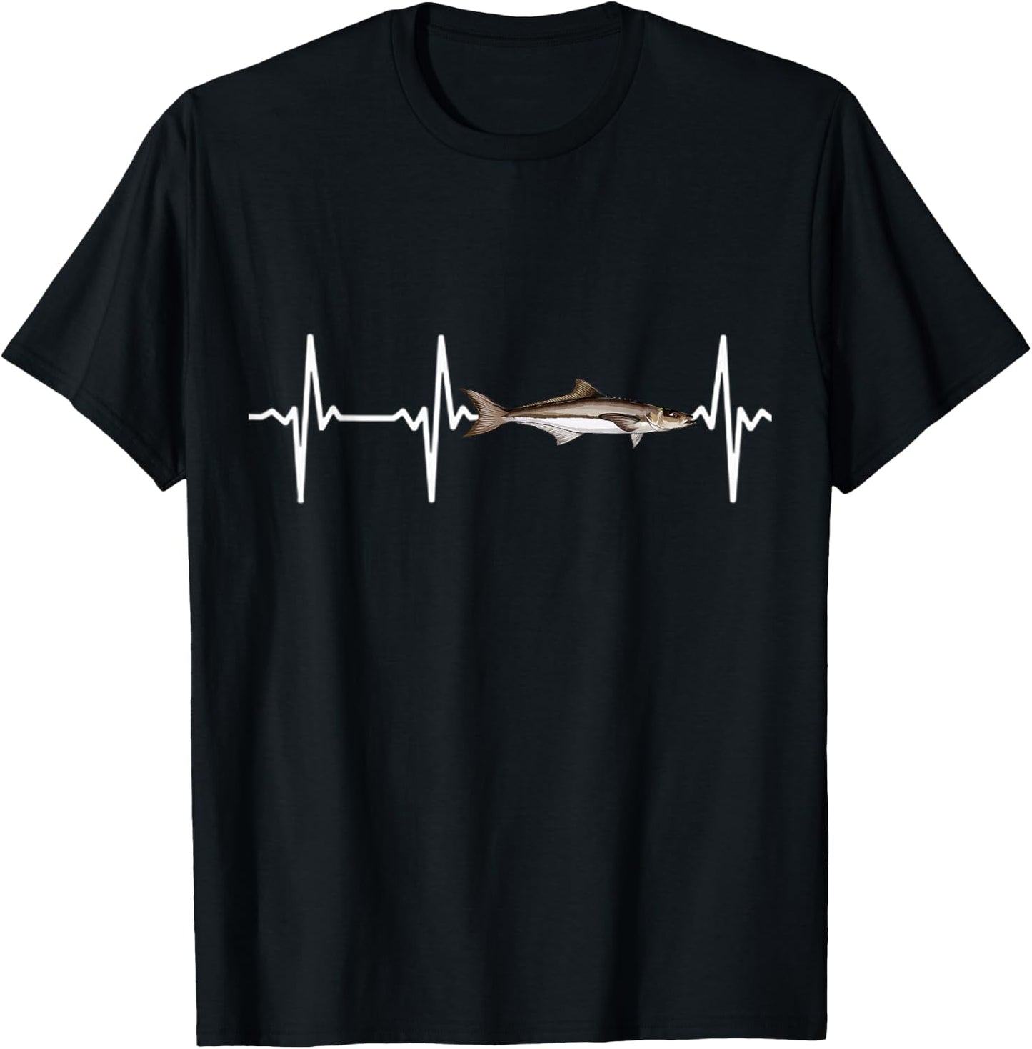 Cobia Heartbeat For Saltwater Fish Fishing Lovers T-Shirt - T-Shirt | Black