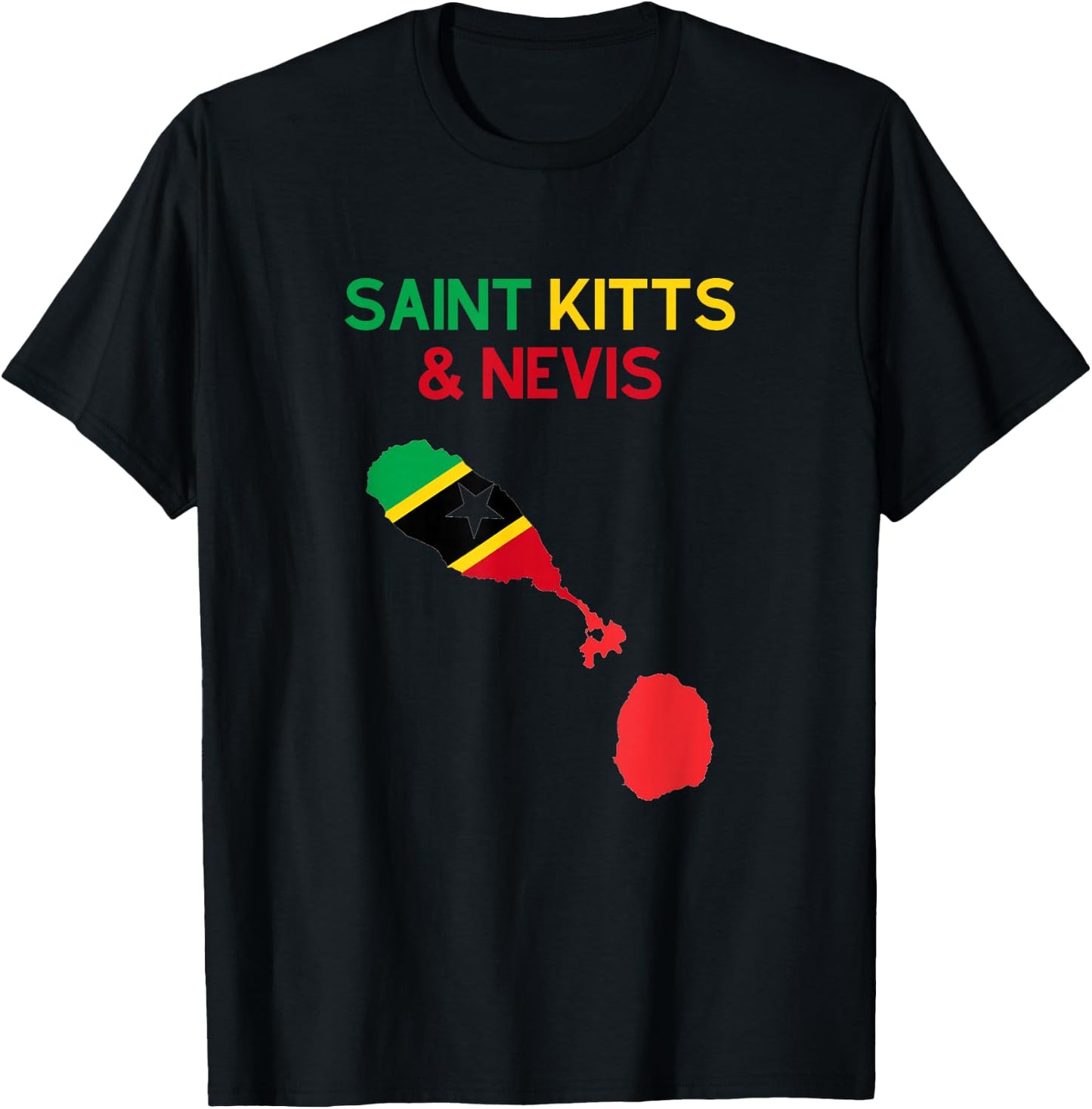 Saint Kitts & Nevis Flag and Map T-Shirt - T-Shirt | Black