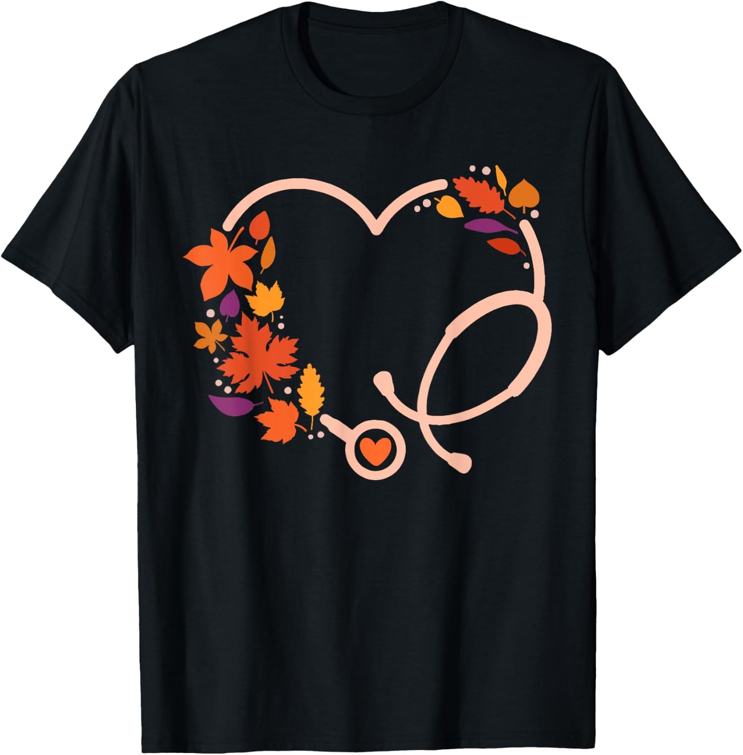 Fall Stethoscope Nurse Thanksgiving Nursing Autumn Scrub Top T-Shirt - T-Shirt | Black