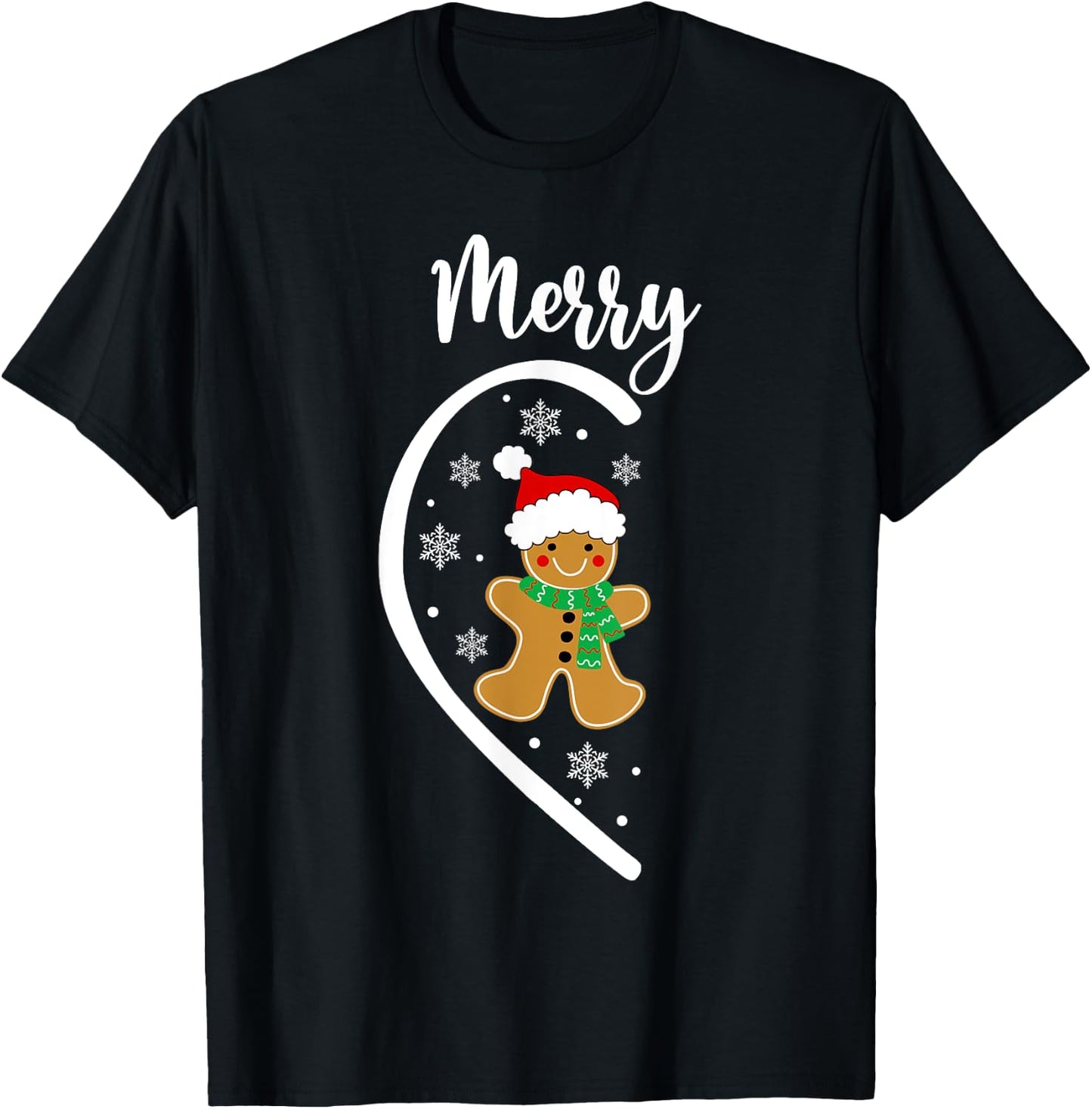 Merry Christmas Gingerbread Couple Christmas Pajama Matching T-Shirt - T-Shirt | Black