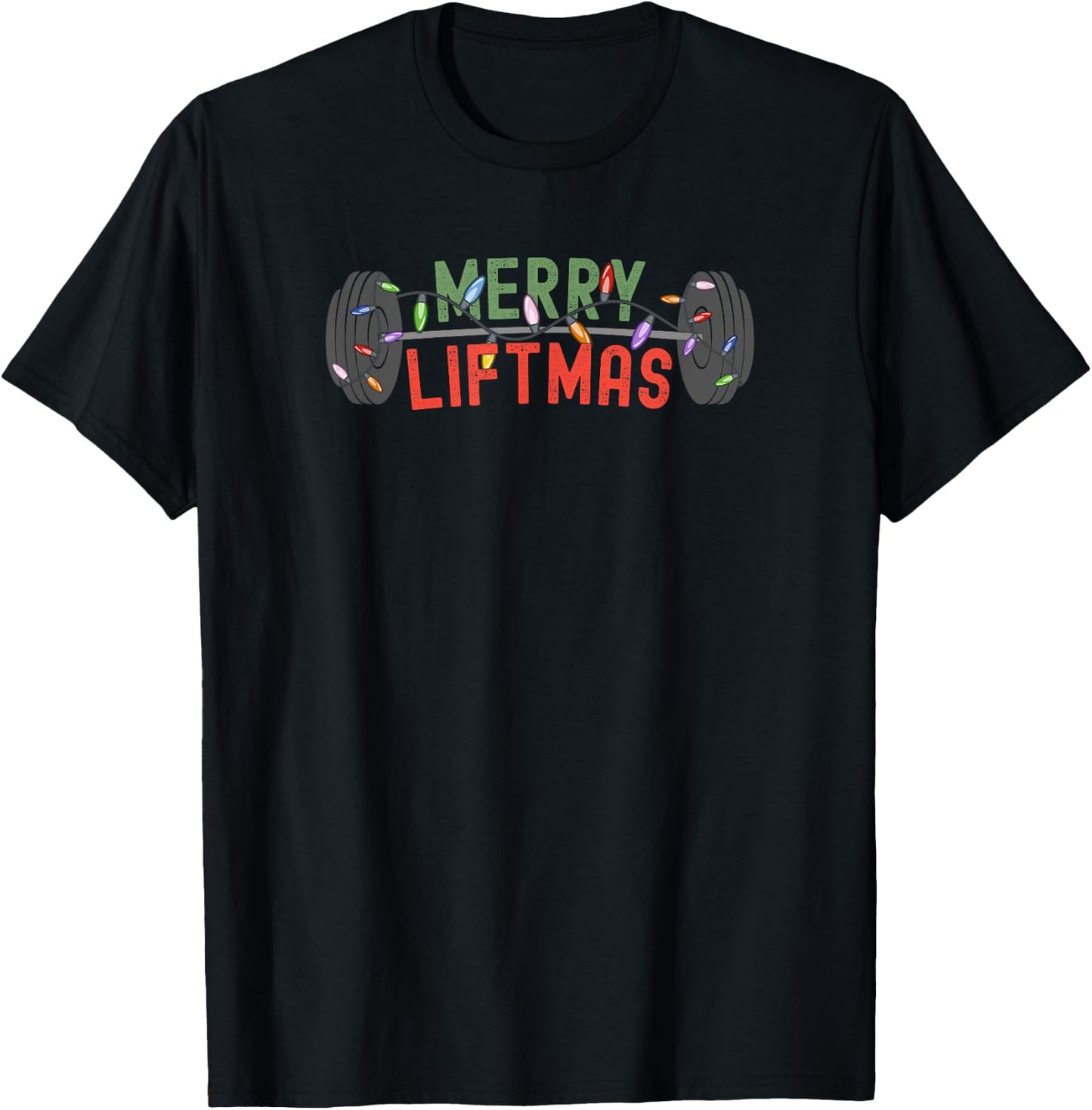 Merry Liftmas - Funny Weightlifter, Weightlifting, Weights T-Shirt - T-Shirt | Black