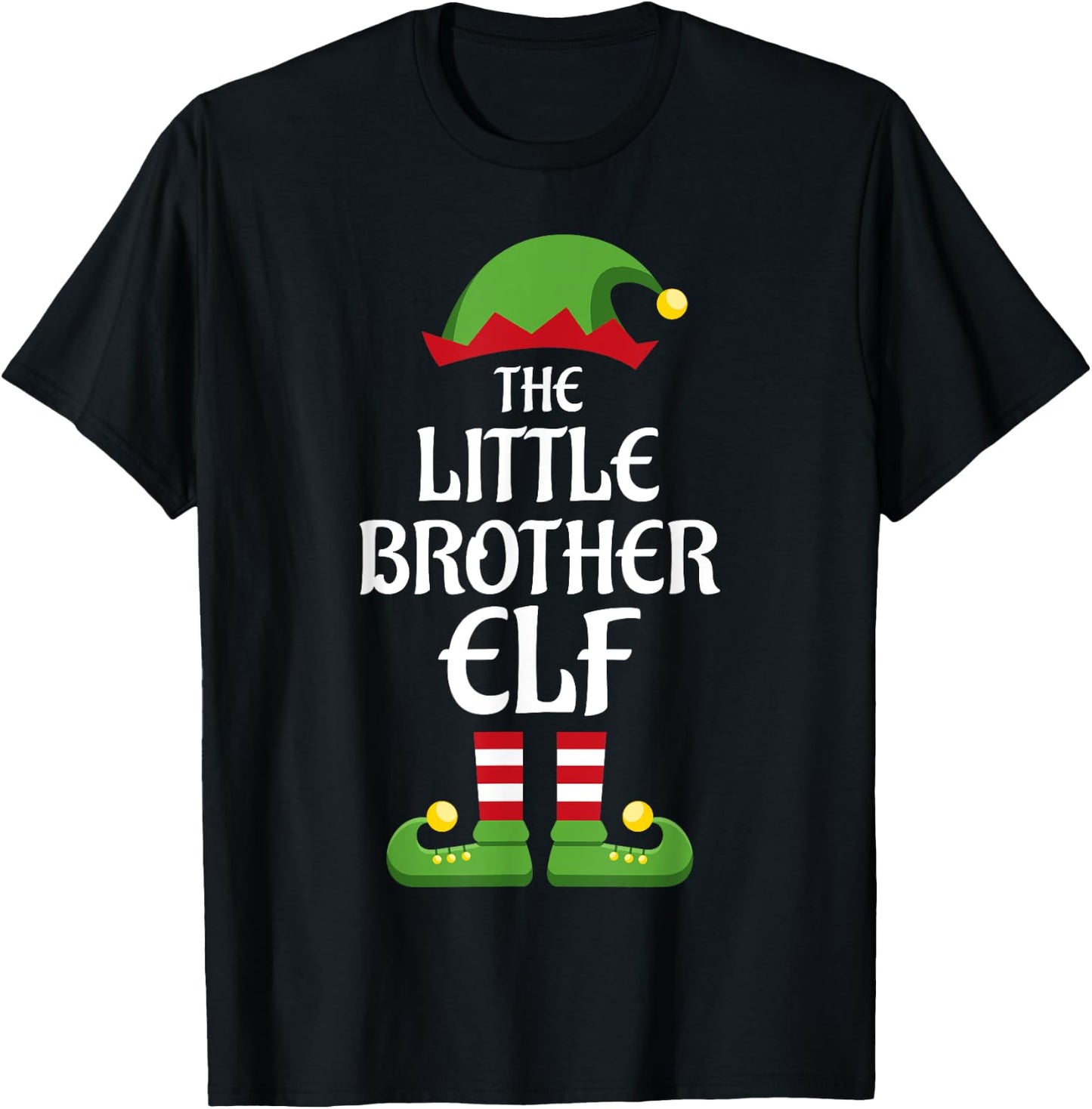 Little Brother Elf Family Matching Group Christmas T-Shirt - T-Shirt | Black