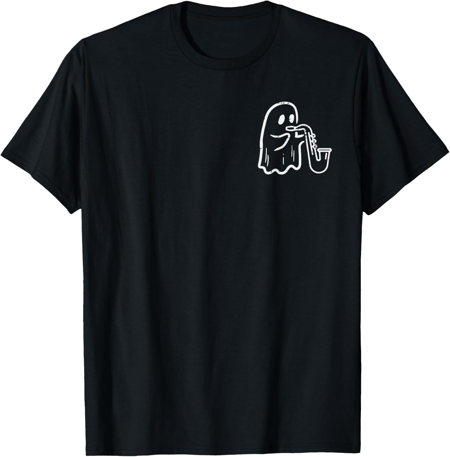 Ghost Playing Saxophone Pocket Halloween Costume Musician T-Shirt - T-Shirt | Black