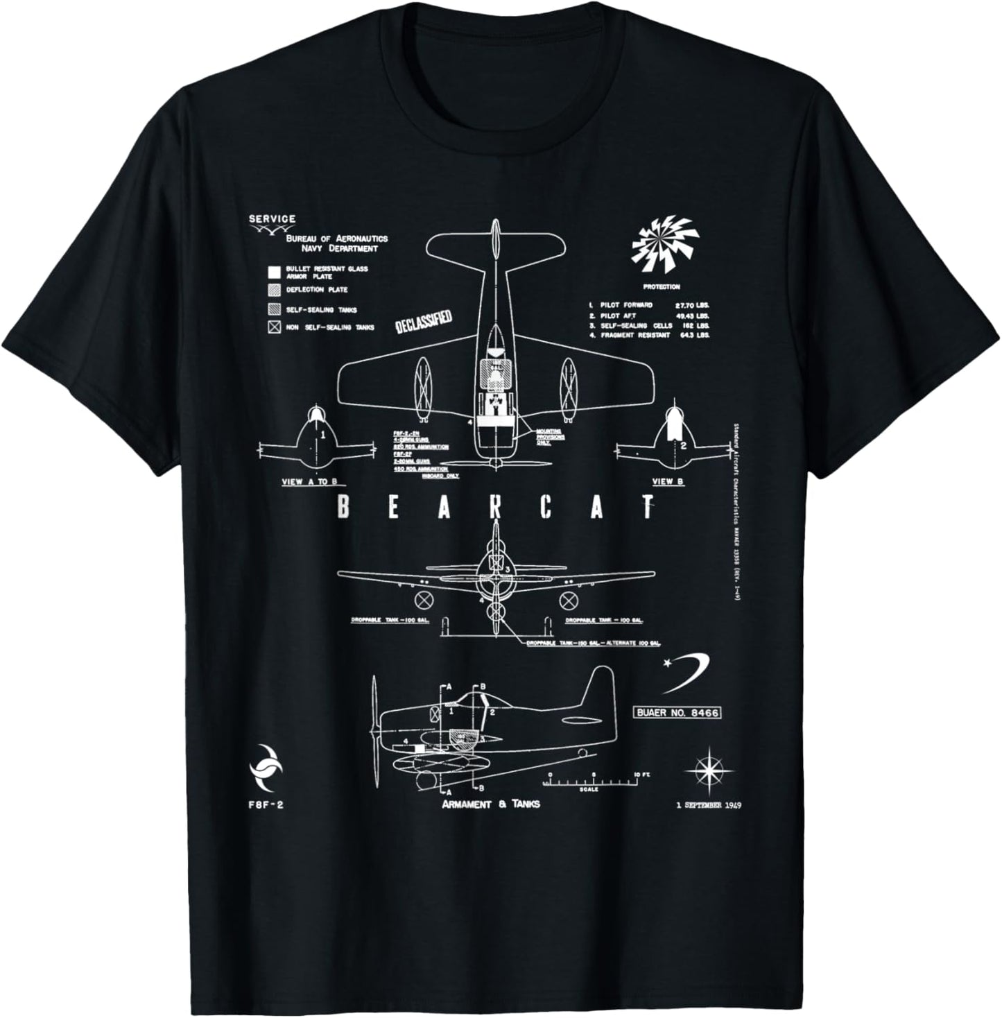 Grumman F8F-2 Bearcat Armament And Tanks Fighter Aircraft T-Shirt - T-Shirt | Black