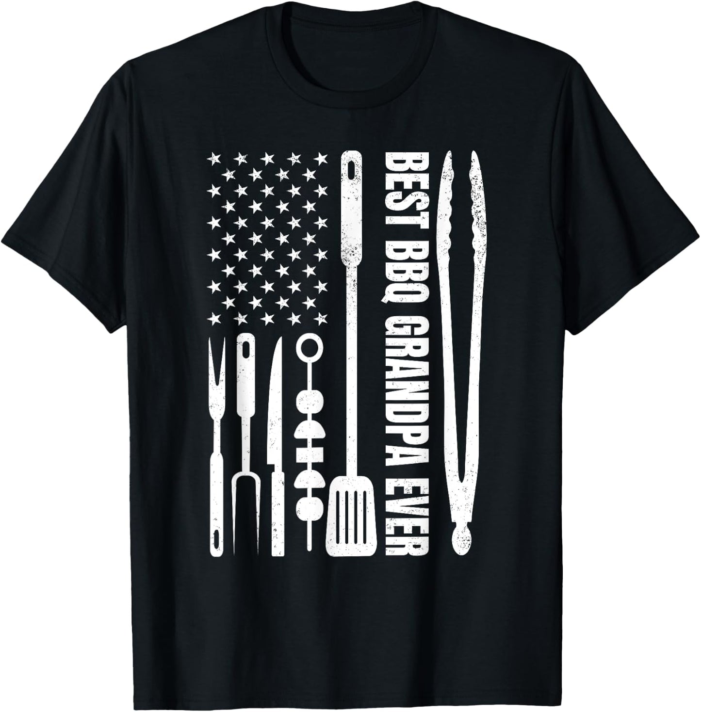 Best BBQ Grandpa Ever - Barbecue Grandpa Smoker And USA Flag T-Shirt - T-Shirt | Black