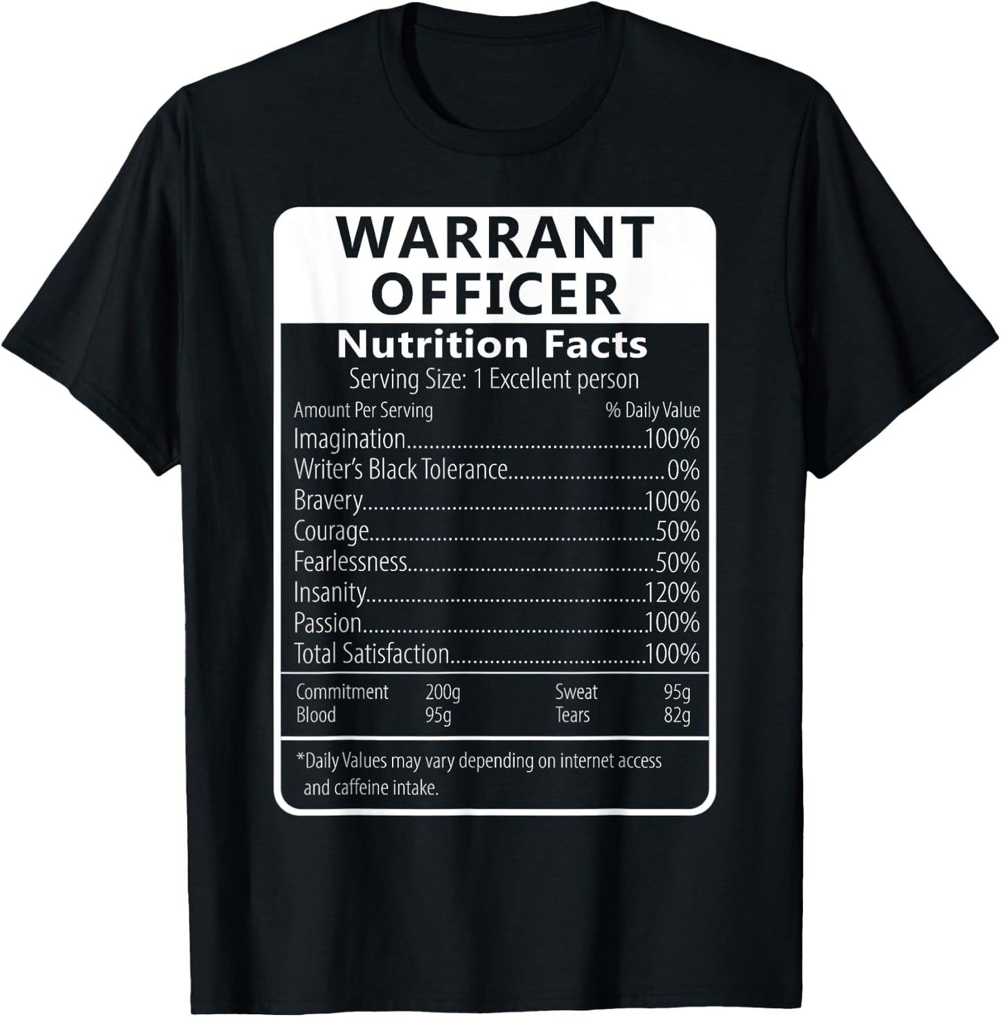 WARRANT OFFICER Nutrition Facts Sarcastic T-Shirt - T-Shirt | Black