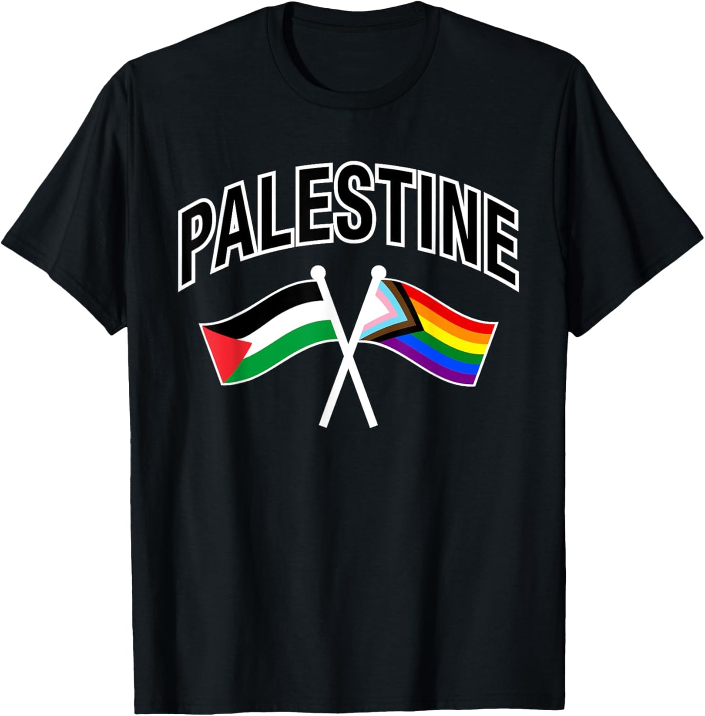 Palestine & Rainbow Pride Flag Proud Palestinian T-Shirt - T-Shirt | Black