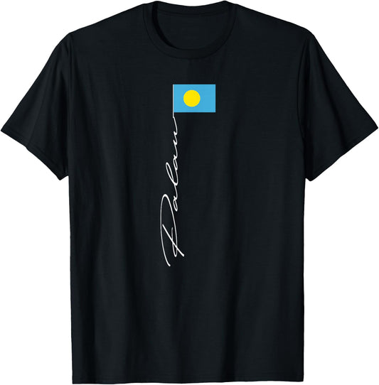 Palau Signature Flag Pole Patriotic Palau Flag T-Shirt - T-Shirt | Black