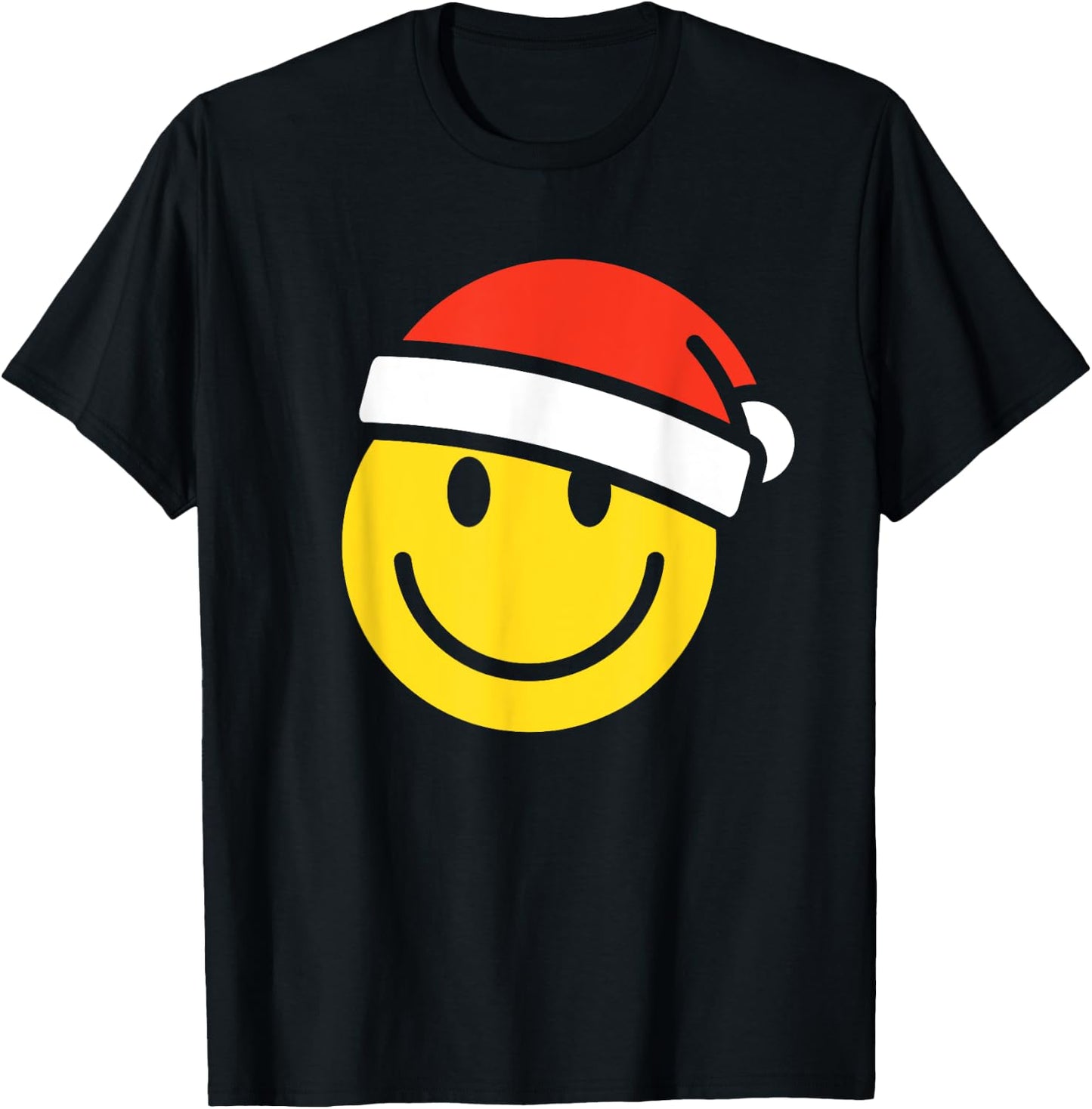 Yellow Smile Face Christmas Shirt Santa Hat Xmas Happy Face T-Shirt - T-Shirt | Black