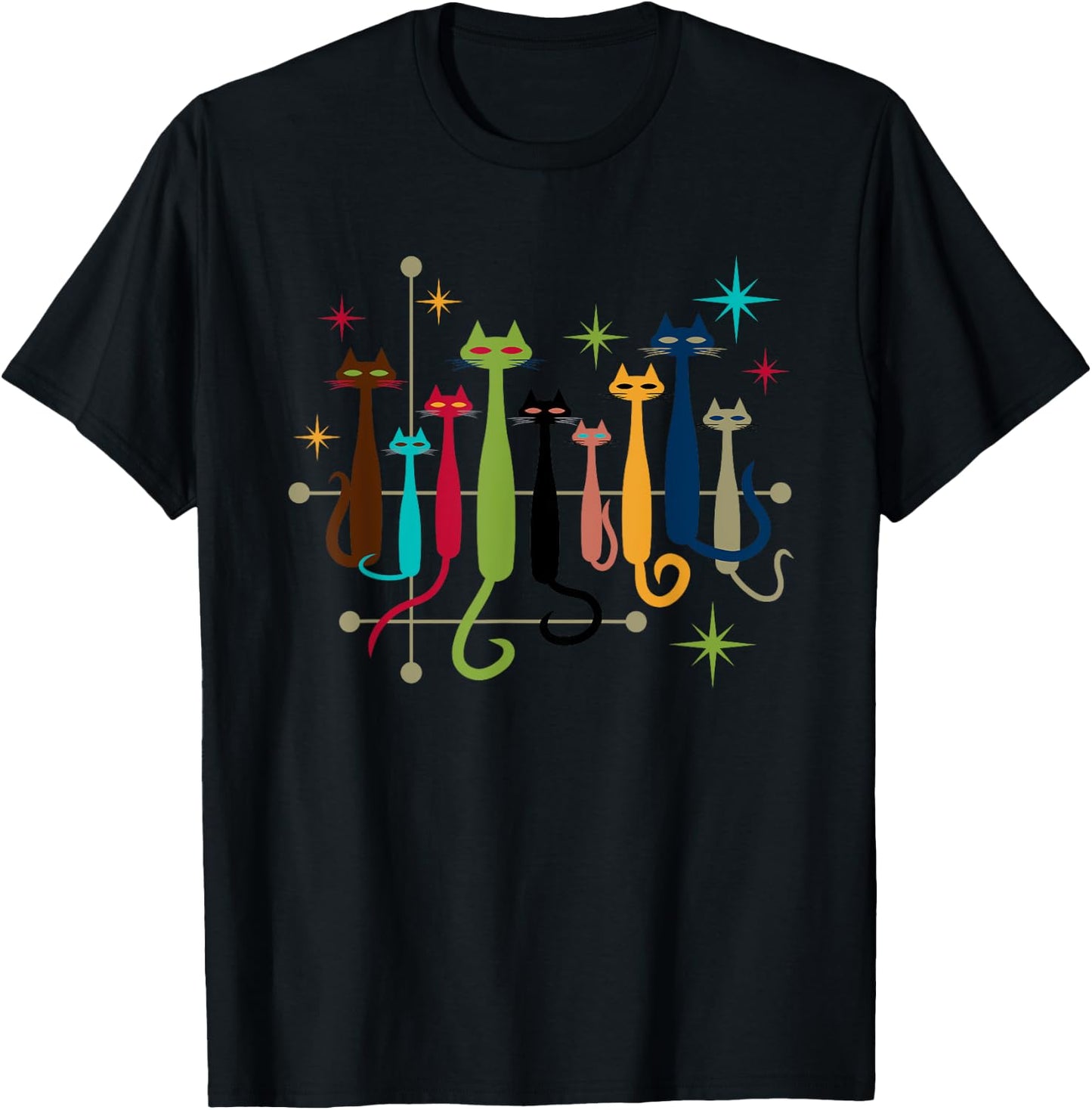 Mid-Century Modern Cats Vintage Retro MCM 1950s Style T-Shirt - T-Shirt | Black