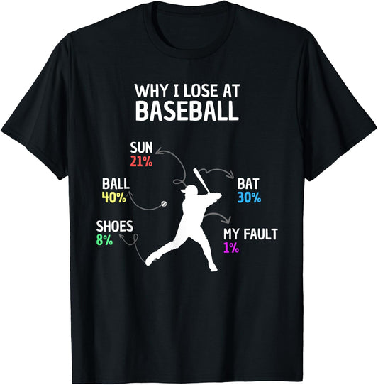 Why I Lose At Baseball Funny Saying Kids Boys Players T-Shirt - T-Shirt | Black
