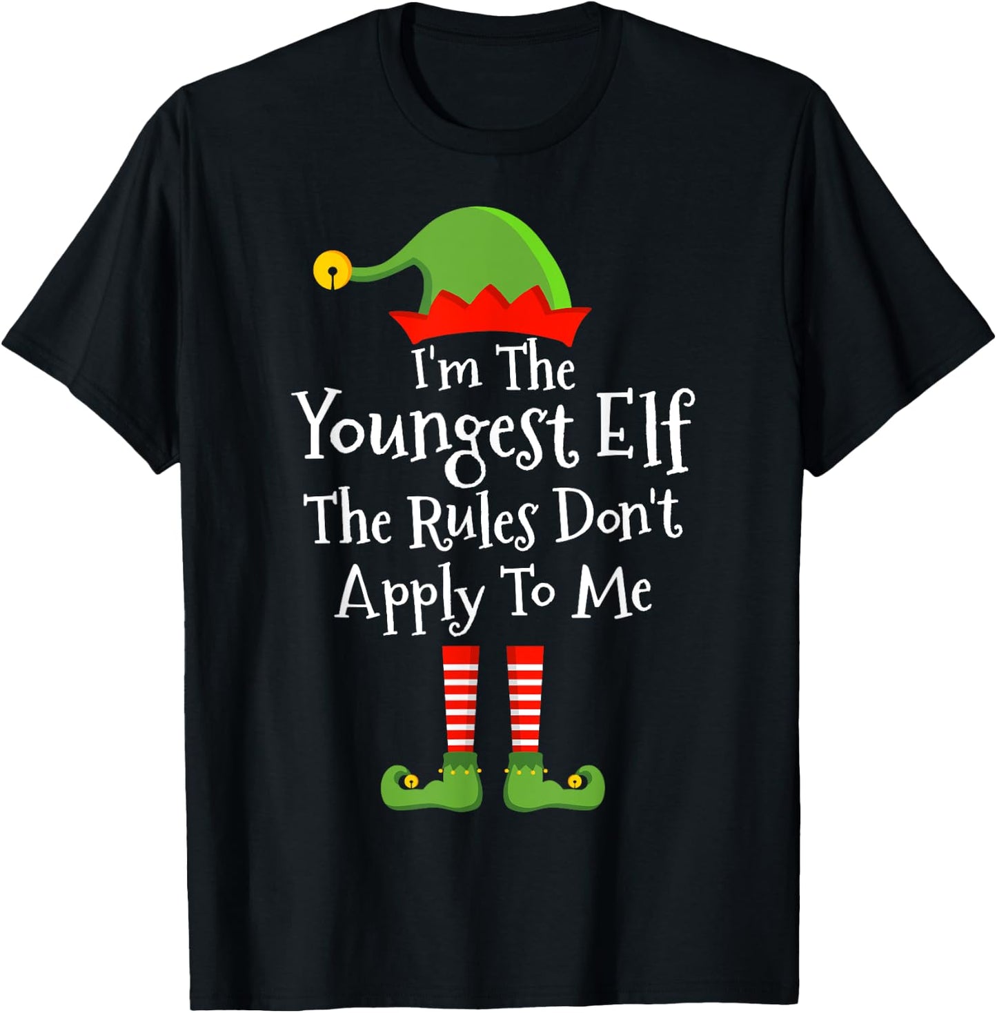 Youngest elf Rules Don't Apply Christmas Matching Family T-Shirt - T-Shirt | Black