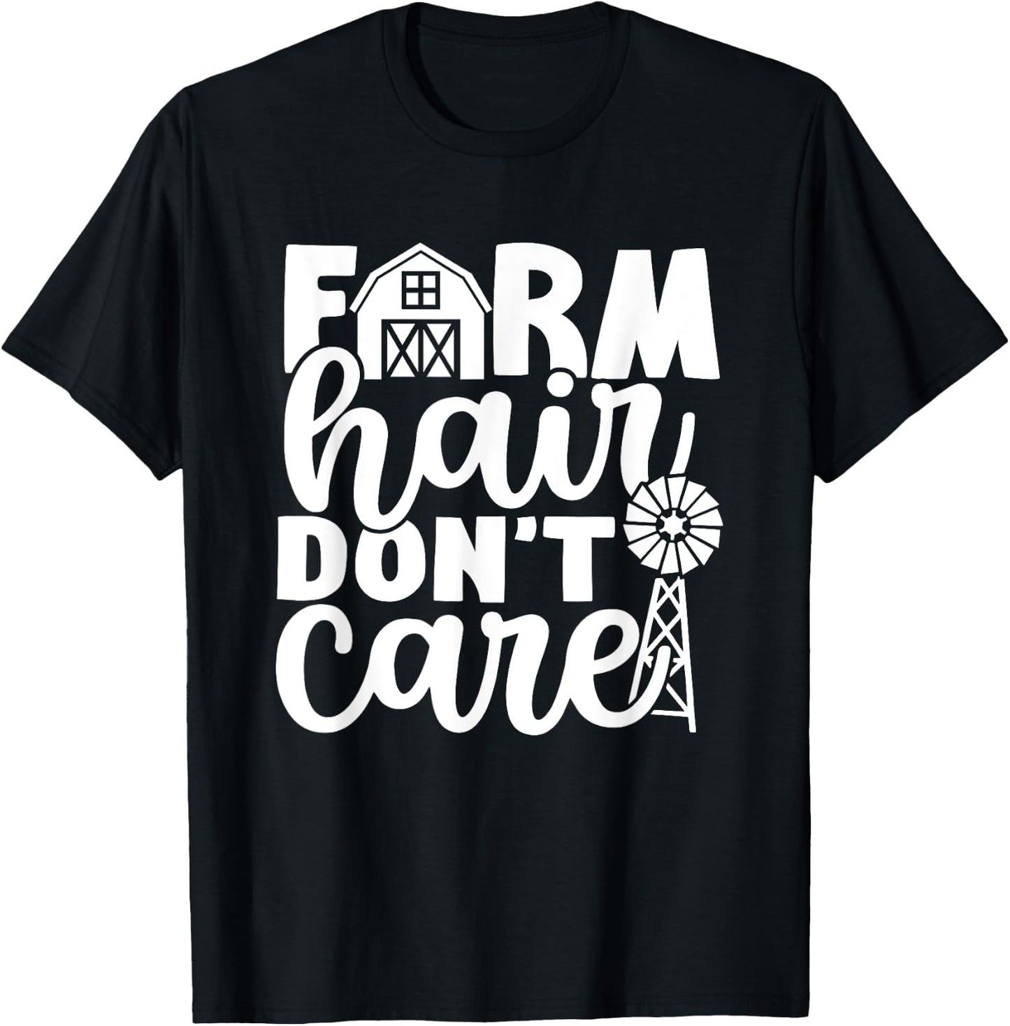 Farm Hair Don't Care Farm Farmer Girl Riding Wife Girlfriend T-Shirt - T-Shirt | Black