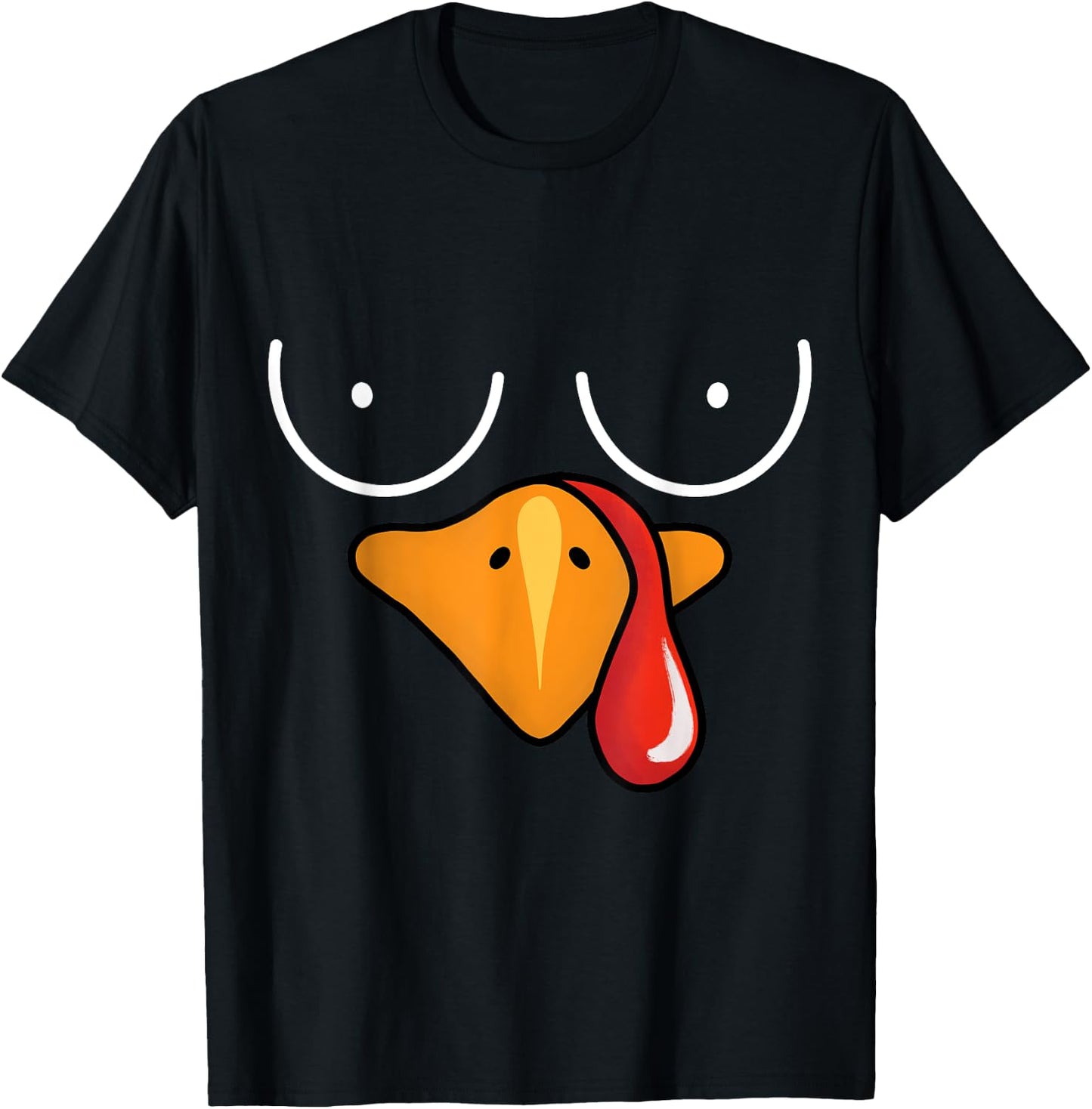 Coolest Turkey Face Funny Thanksgiving Day Boobs T-Shirt - T-Shirt | Black