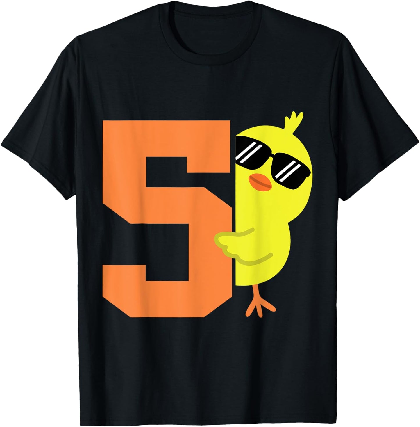 Kids 5th Birthday Chicken Themed Cute 5 Year Old Boys Chick T-Shirt - T-Shirt | Black