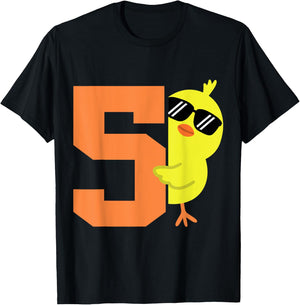 Kids 5th Birthday Chicken Themed Cute 5 Year Old Boys Chick T-Shirt - T-Shirt | Black