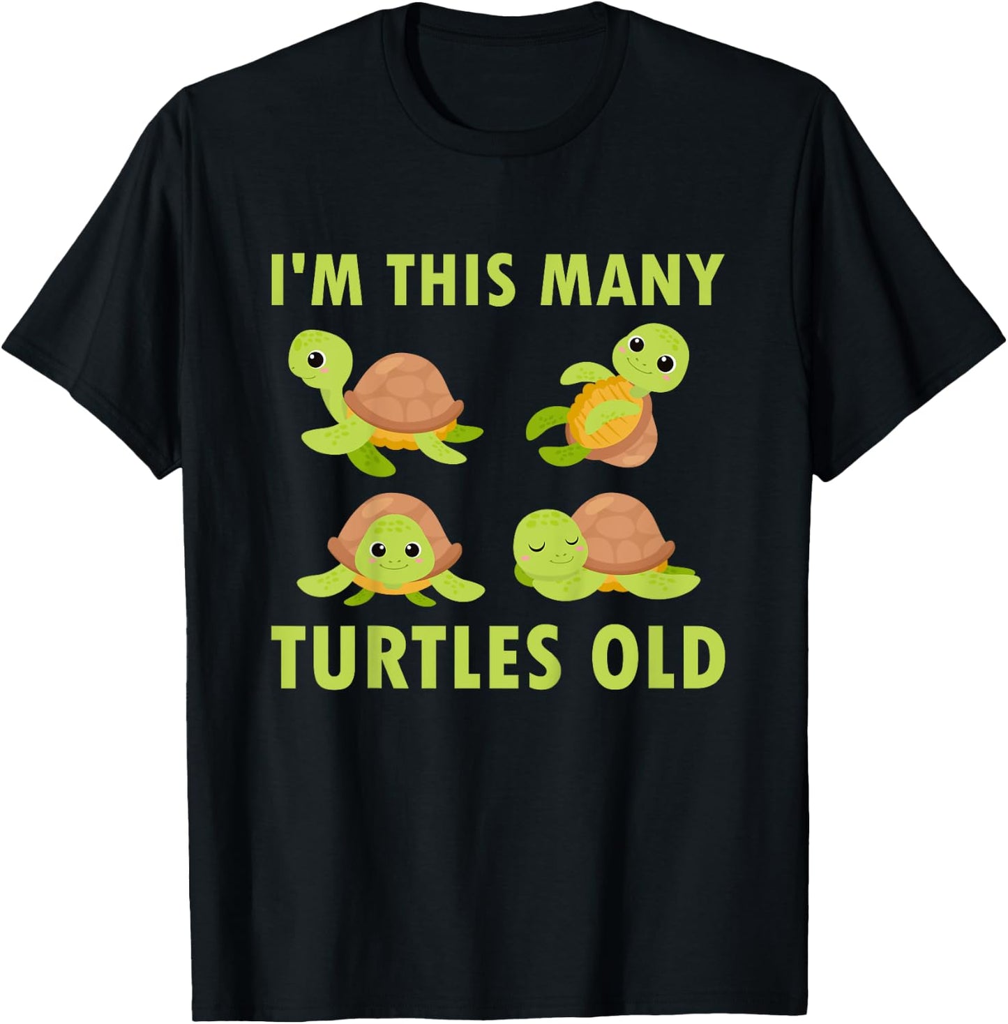 4 Year Old Boy Girl Turtles Old 4th Birthday Kids T-Shirt - T-Shirt | Black