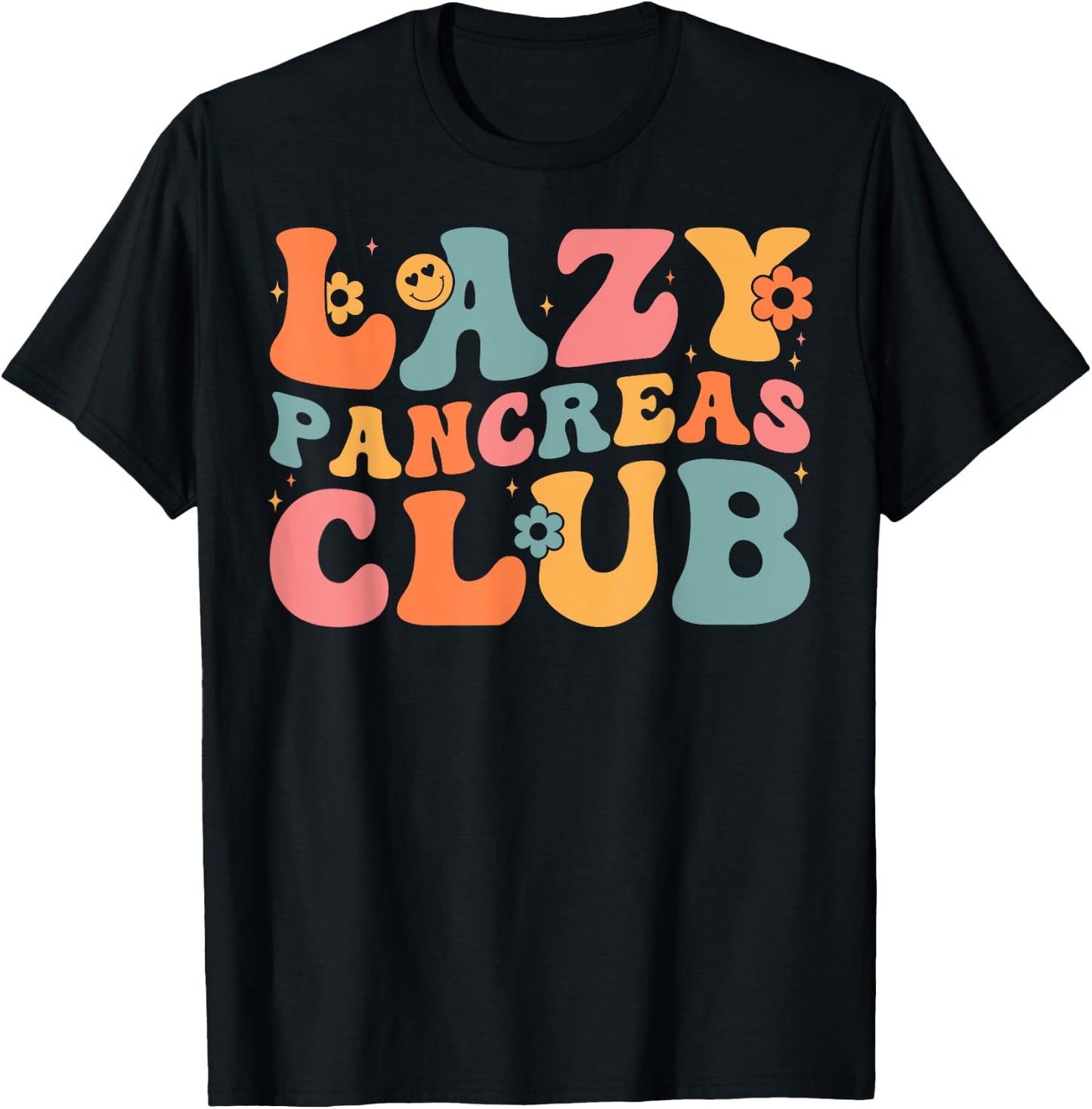 Groovy Retro Lazy Pancreas Club Awareness Day Diabetes Awareness , Women - Black - Small - Short Sleeve T-Shirt - T-Shirt | Black