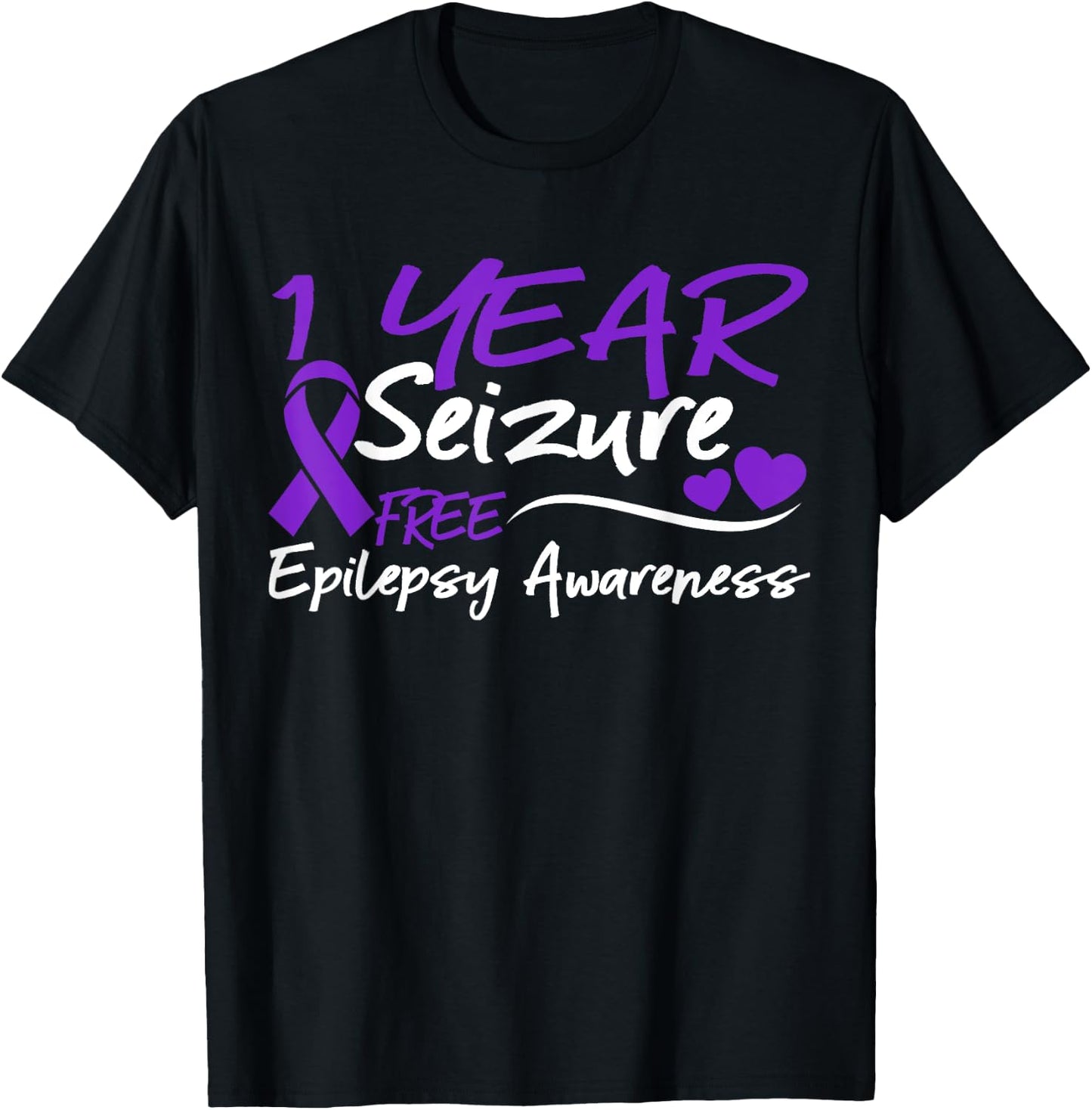 1 Year Seizure Free Epilepsy Awareness Month Purple Ribbon T-Shirt - T-Shirt | Black