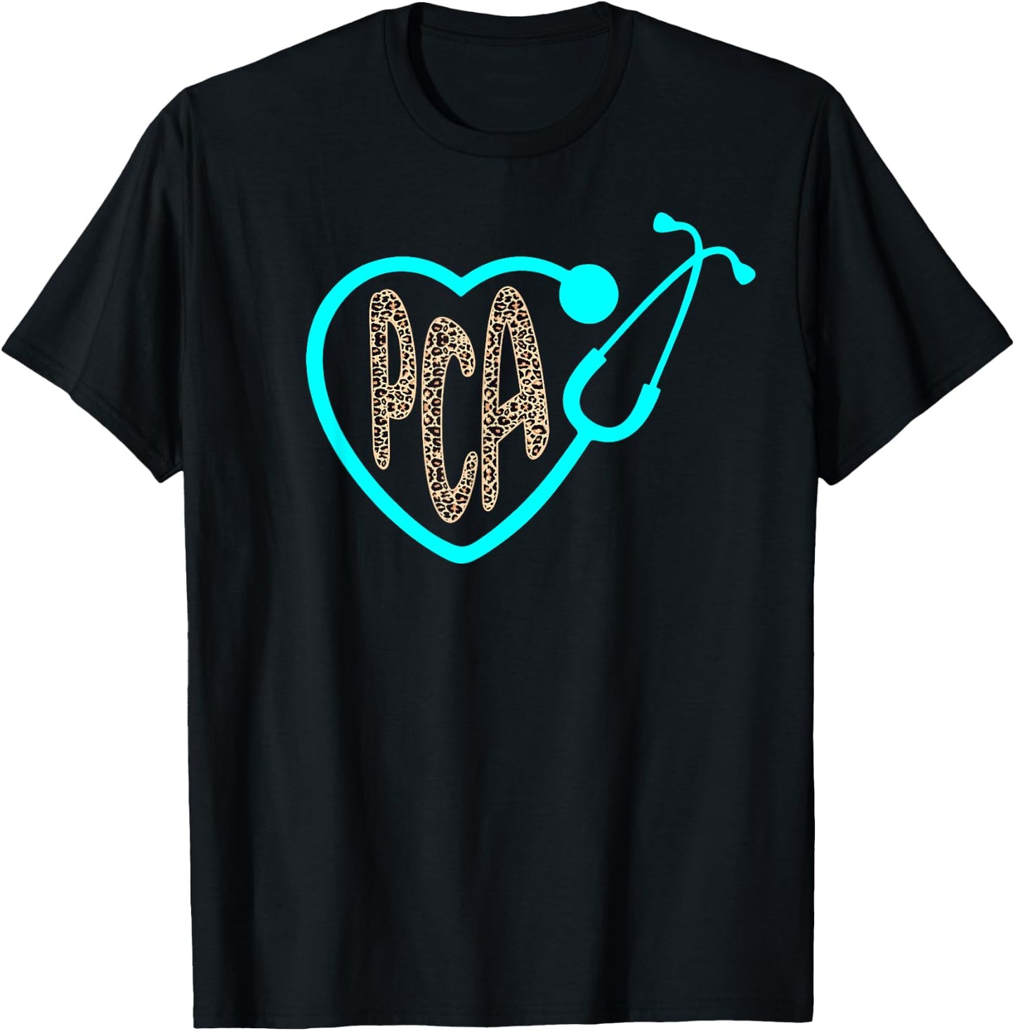 PCA Patient Care Assistant Heart Leopard Nurse Week 2023 T-Shirt - T-Shirt | Black