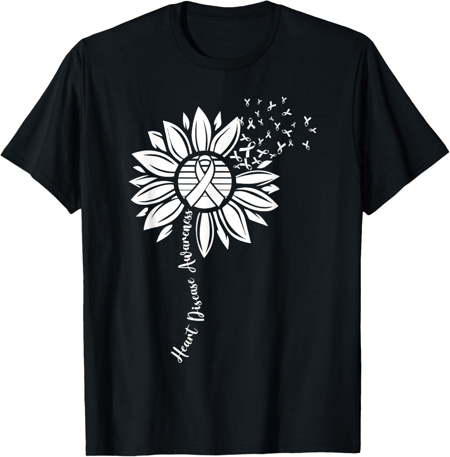 Heart Disease Awareness Month Sunflower Ribbon T-Shirt - T-Shirt | Black