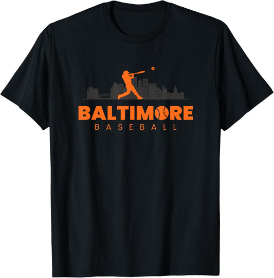 Baltimore Baseball Minimalist City Skyline Baseball Lover T-Shirt - T-Shirt | Black