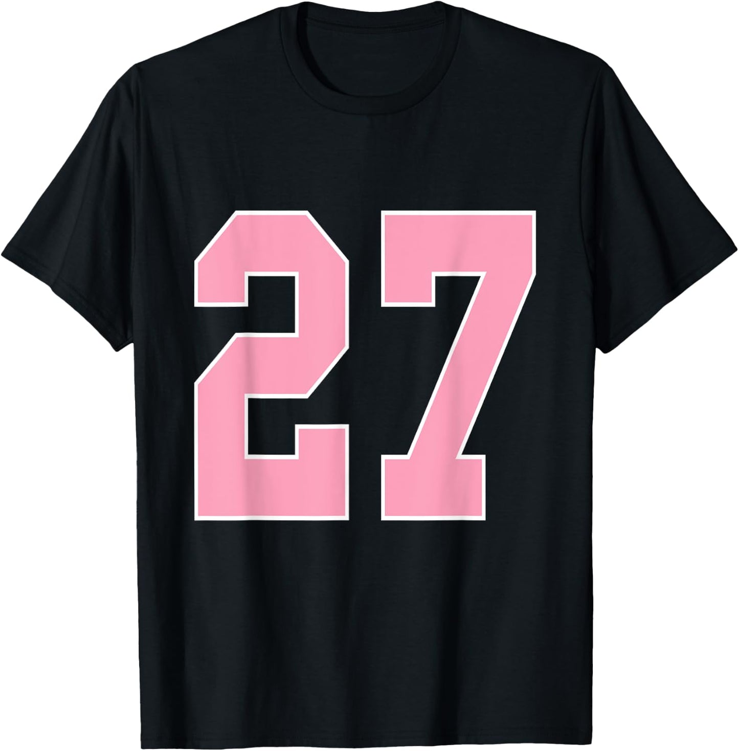 Number 27 Shirt Pink Football Basketball Breast Cancer Aware T-Shirt - T-Shirt | Black