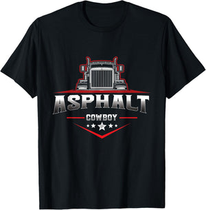 Asphalt Cowboy Trucker Truck Driver Highway 18 Wheeler Road T-Shirt - T-Shirt | Black