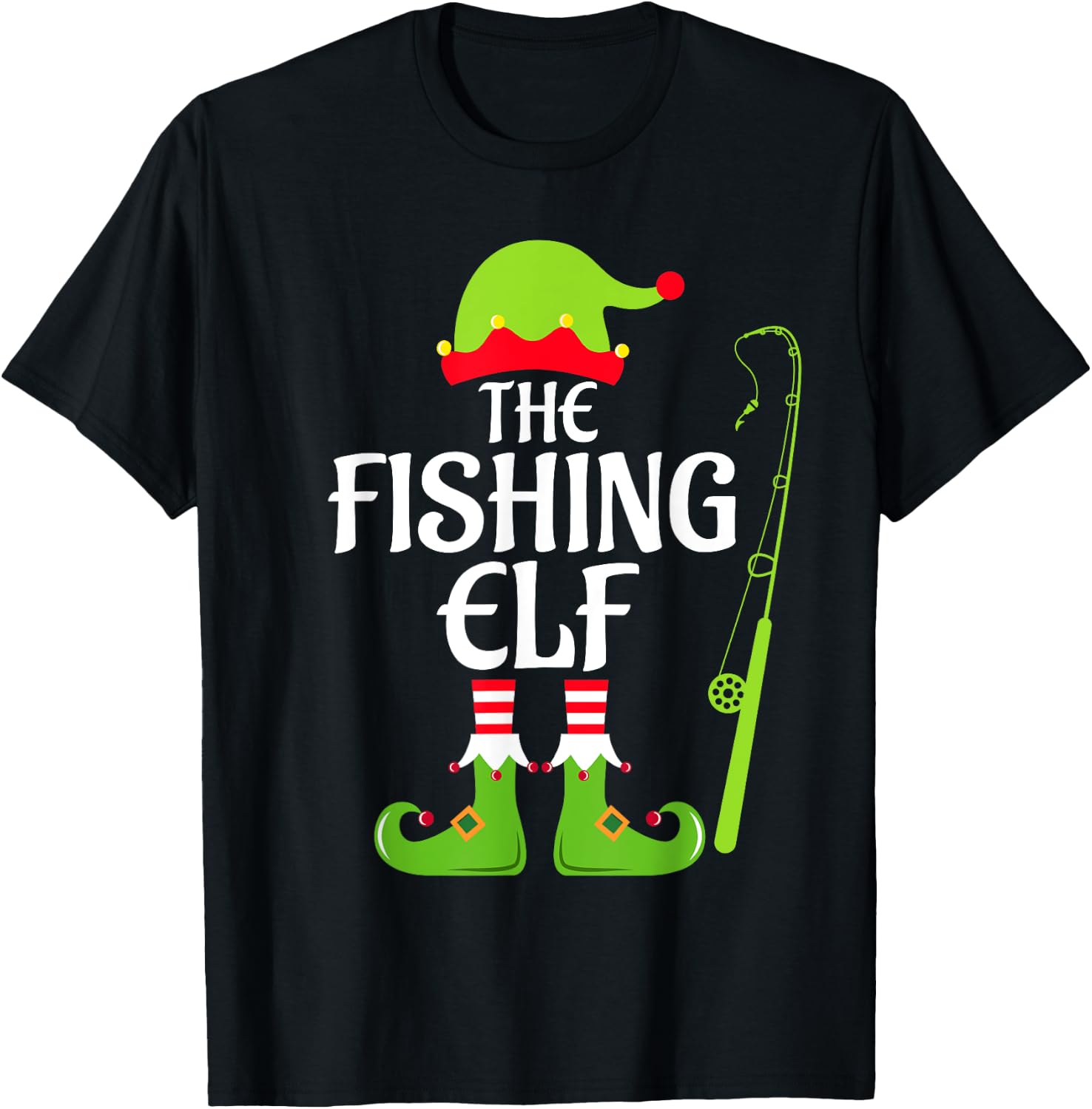 Fishing Elf Matching Family Group Christmas Party Xmas Funny T-Shirt - T-Shirt | Black