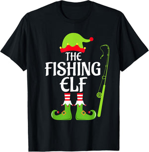 Fishing Elf Matching Family Group Christmas Party Xmas Funny T-Shirt - T-Shirt | Black