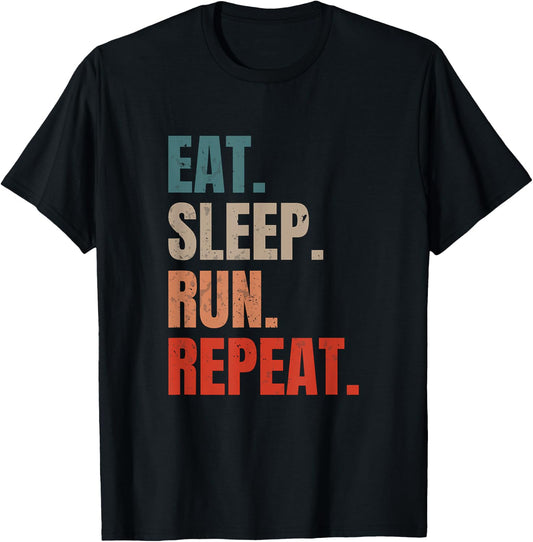 Vintage Running Marathon Runner Eat Sleep Run Repeat T-Shirt - T-Shirt | Black