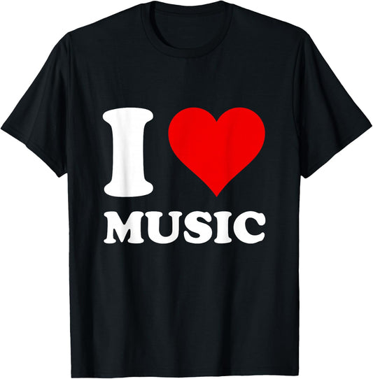 Red Heart I Love Music T-Shirt - T-Shirt | Black
