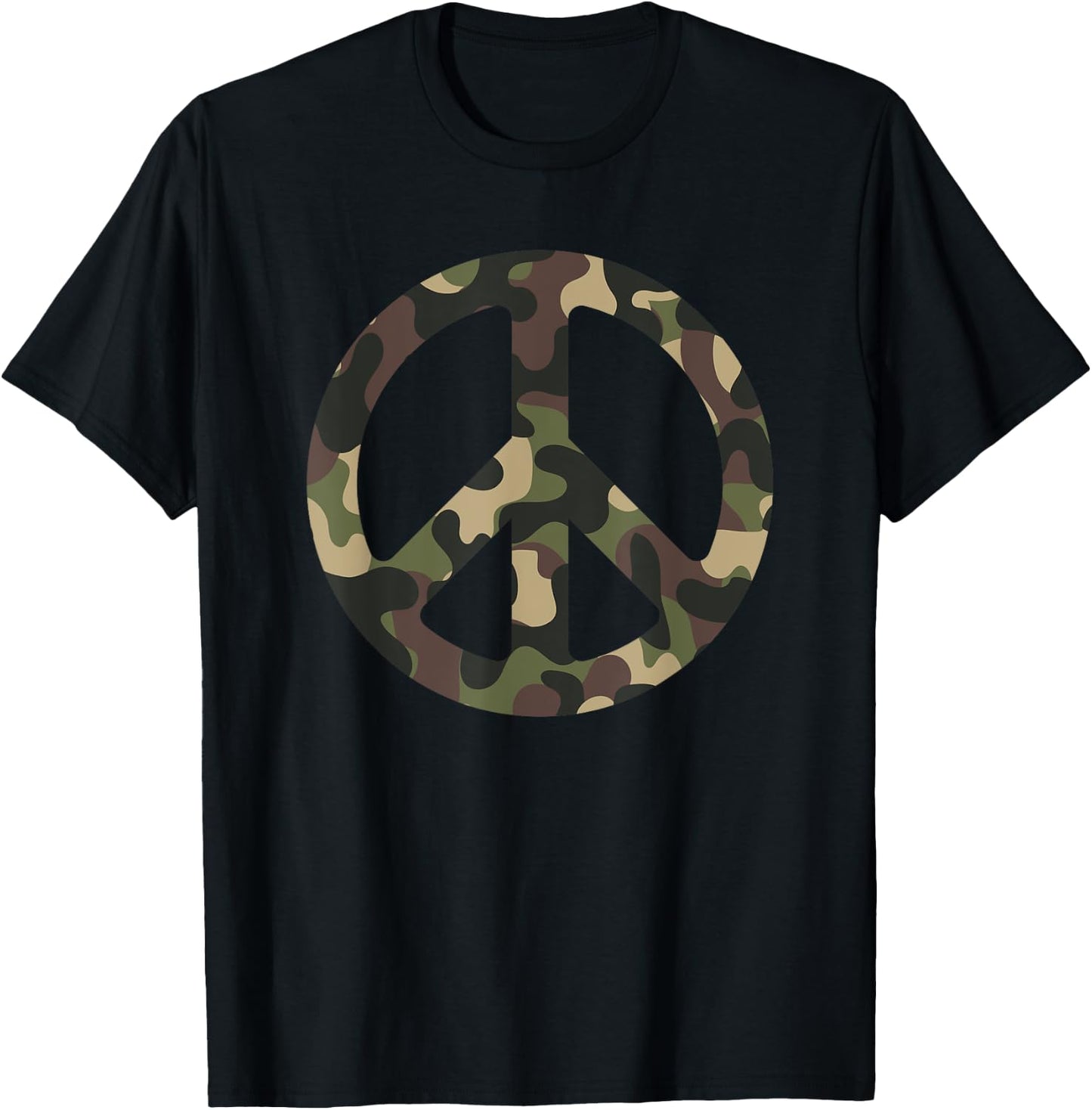 Camouflage Military Camo Hippie Peace Sign T-Shirt - T-Shirt | Black