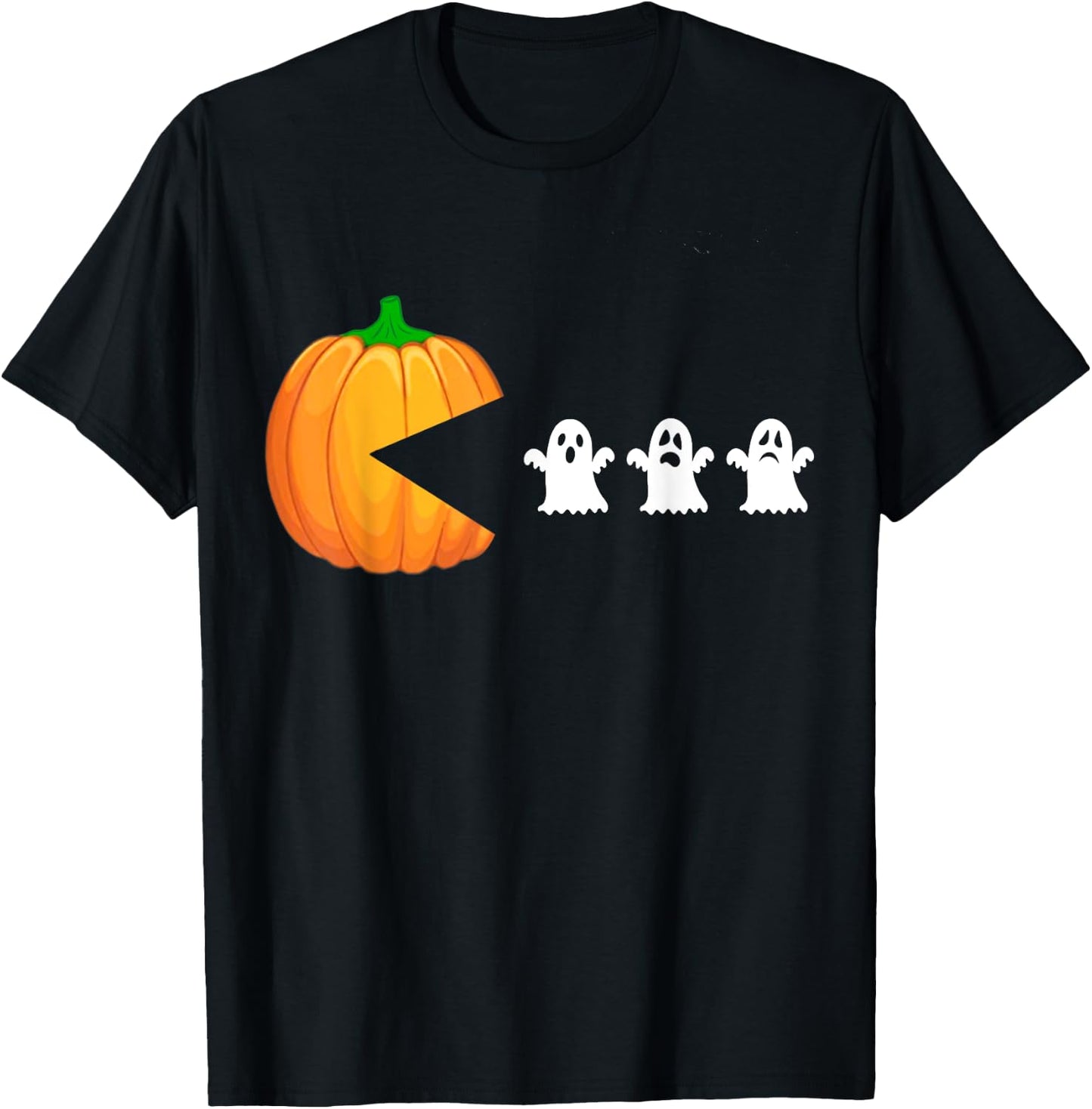 Funny Halloween Pumpkin Eating Ghost, Gamer Men Women Kids T-Shirt - T-Shirt | Black