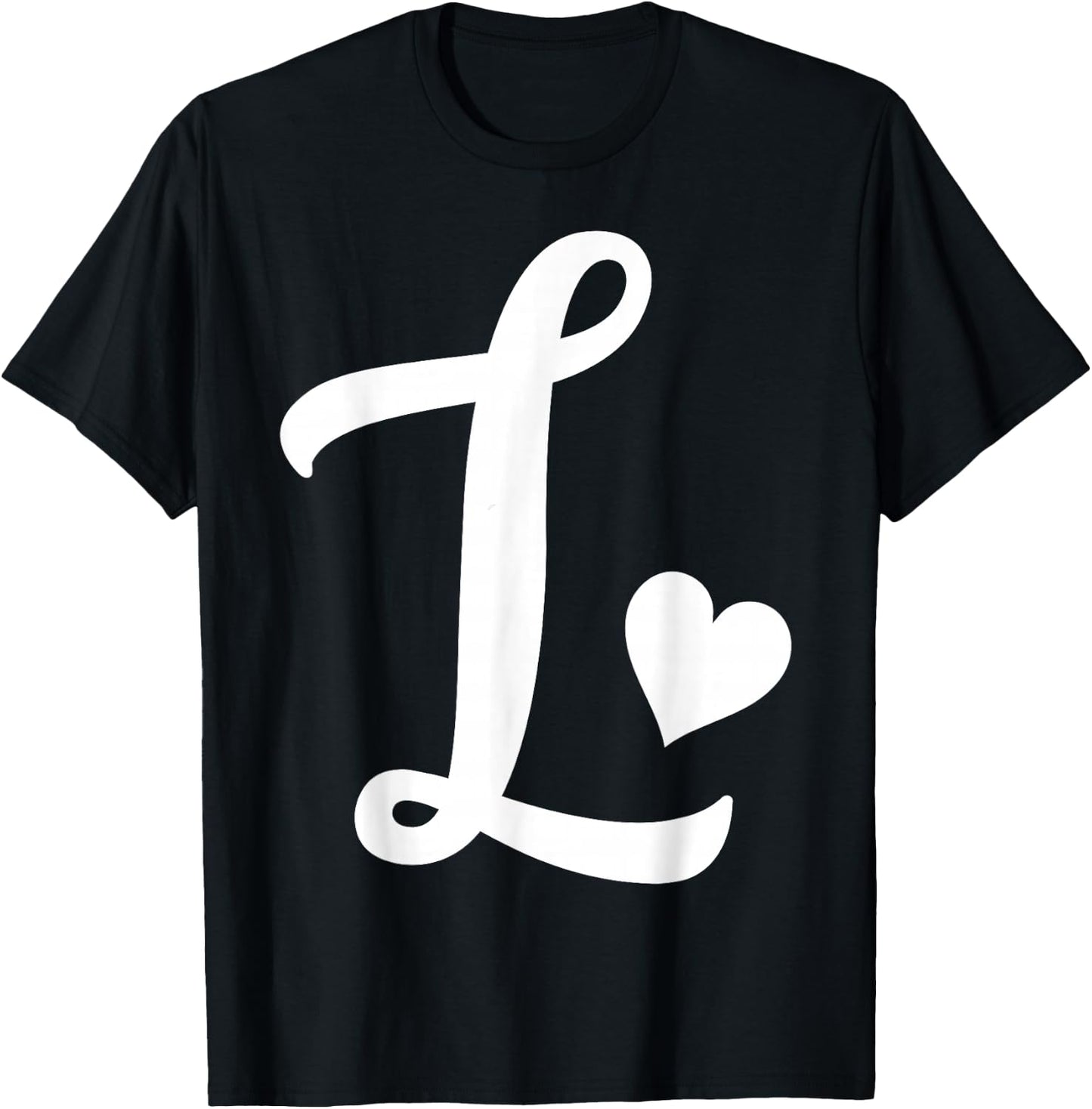 white letter L monogram initial minimalist heart graphic T-Shirt - T-Shirt | Black