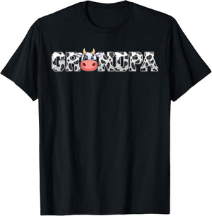 Grandpa Cow Print Cowboy Animal Pattern Farmer Cow Grandpa T-Shirt - T-Shirt | Black