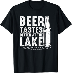 Beer Tastes Better At The Lake Funny Drinking Weekend Print T-Shirt - T-Shirt | Black