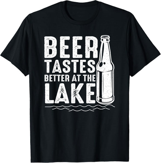 Beer Tastes Better At The Lake Funny Drinking Weekend Print T-Shirt - T-Shirt | Black