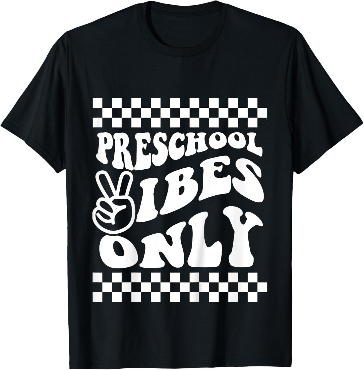 First Day of Preschool Vibes Only Retro Girl Toddler Boy T-Shirt - T-Shirt | Black