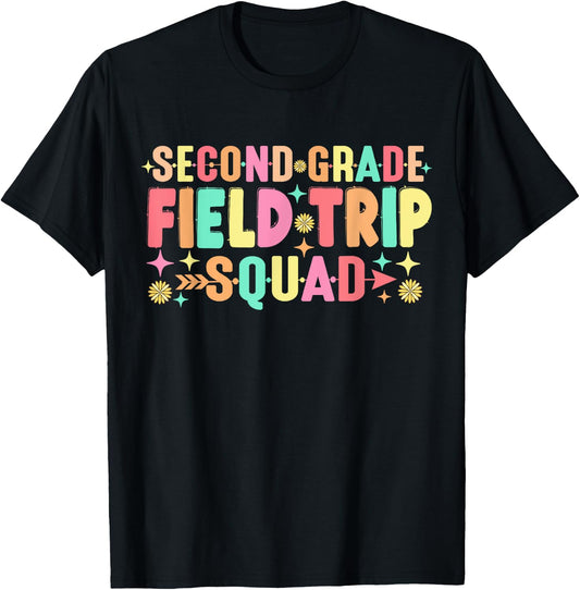 2nd Second Grade Field Trip Squad Teacher Students Matching Women Girls Kids T-Shirt - T-Shirt | Black