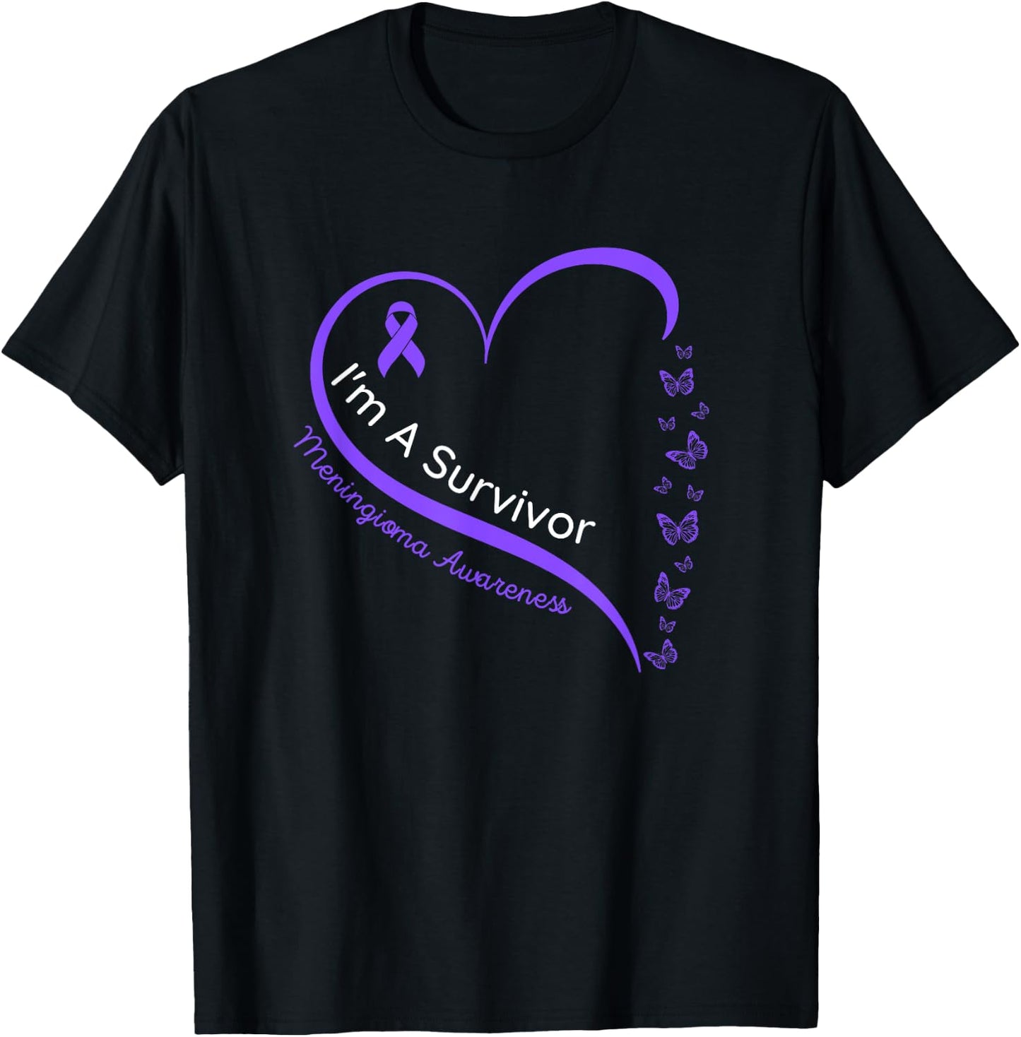 Meningioma Awareness, Brain Tumor, Purple Ribbon T-Shirt - T-Shirt | Black