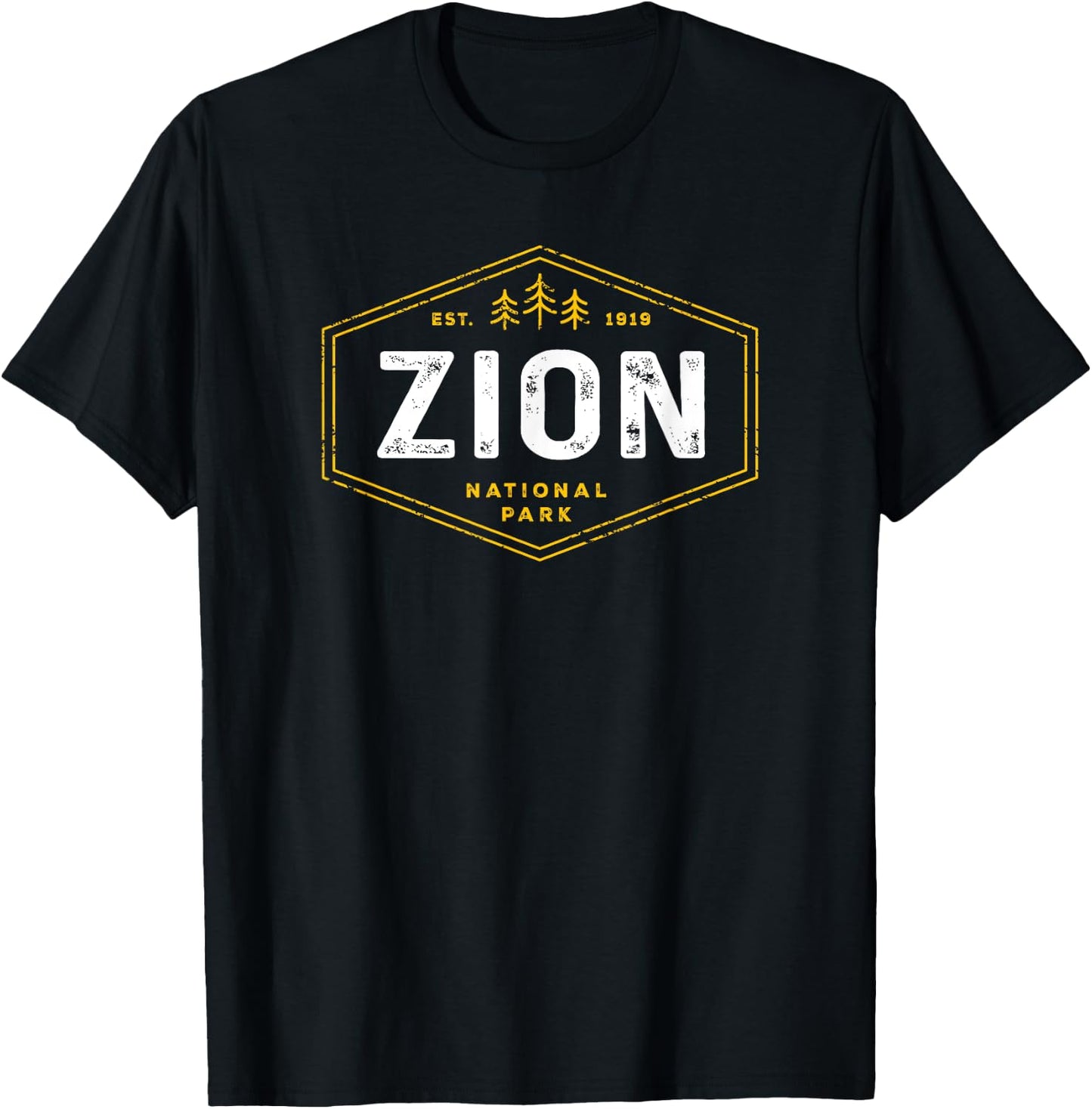 Zion National Park Shirt Vintage Utah Hexagon Badge Hiking T-Shirt - T-Shirt | Black