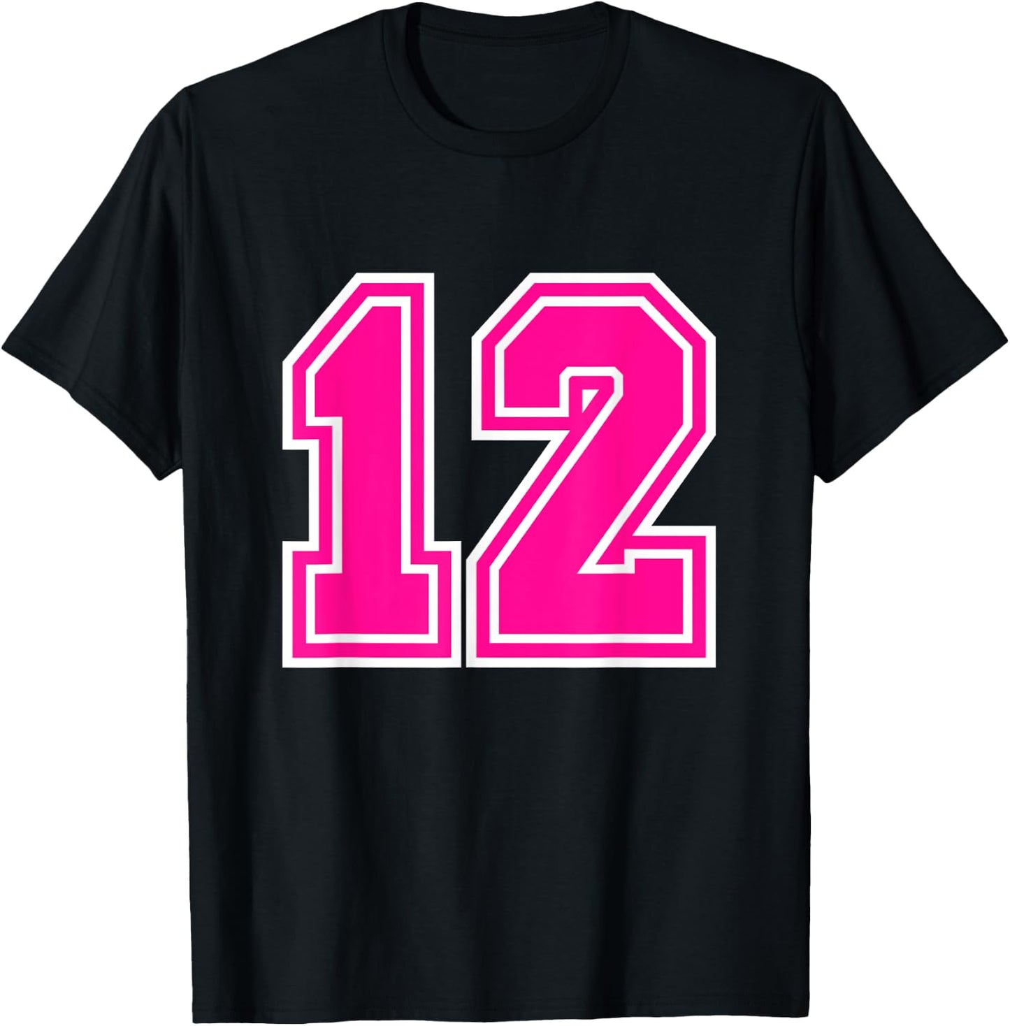 Number #12 Varsity Pink Favorite Number T-Shirt - T-Shirt | Black