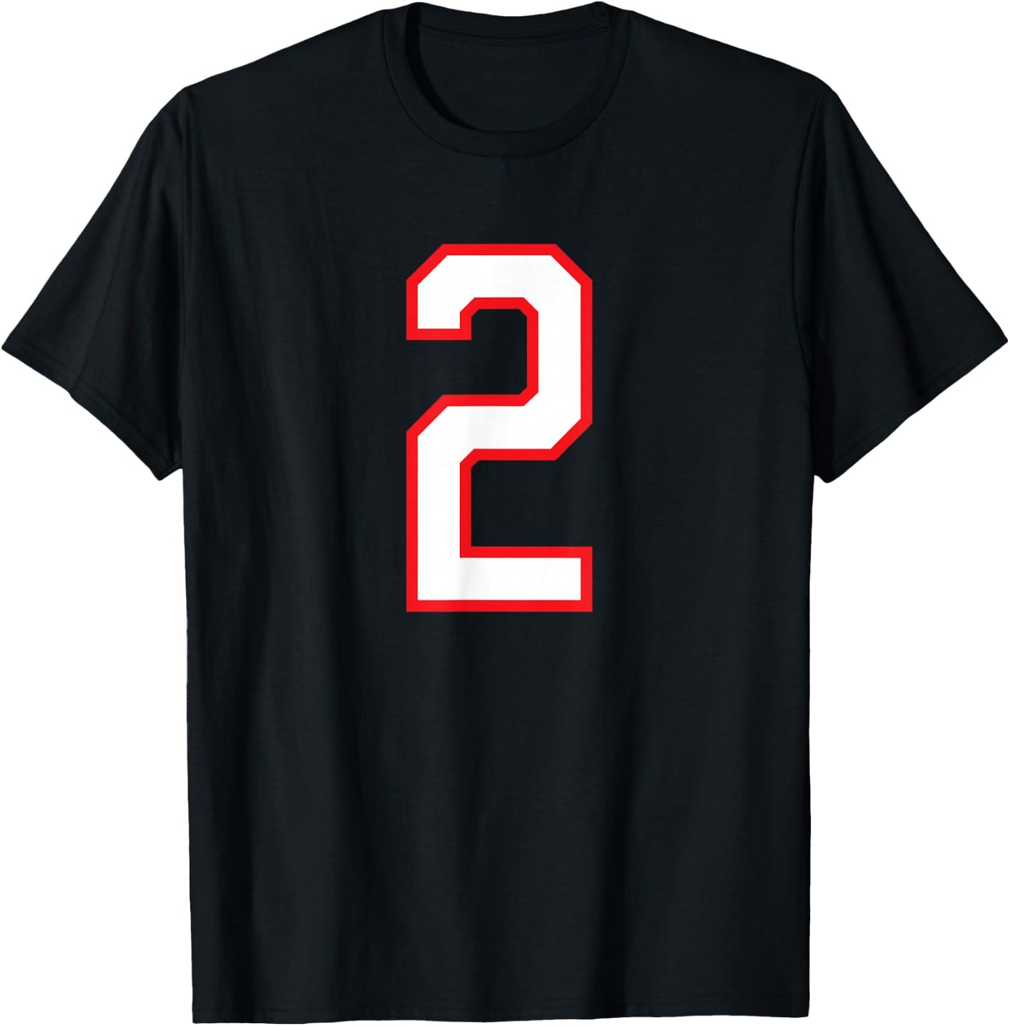 Number #2 White Red Plain Number T-Shirt - T-Shirt | Black