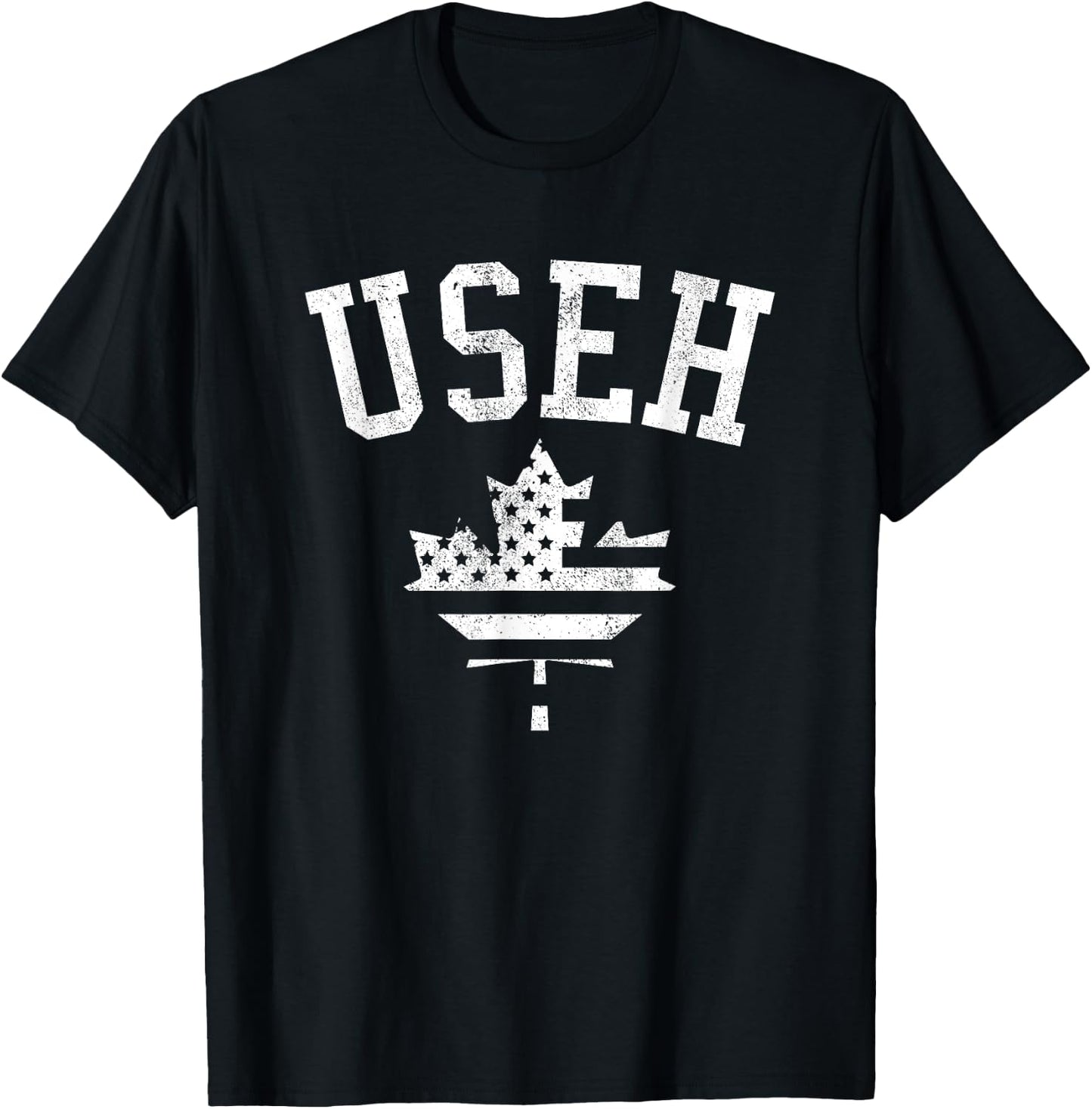 USEH Funny Canadian Eh American Canadian Flag Canada Day T-Shirt - T-Shirt | Black