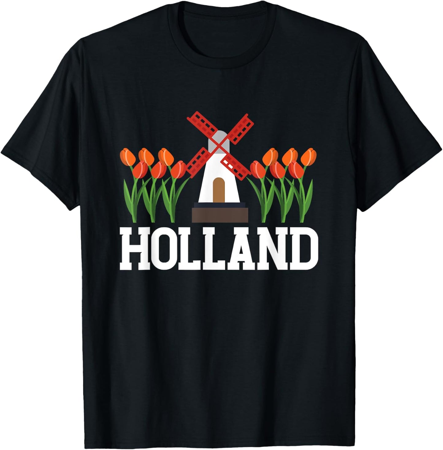 Holland | Mill Tulips | Amsterdam Netherlands T-Shirt - T-Shirt | Black