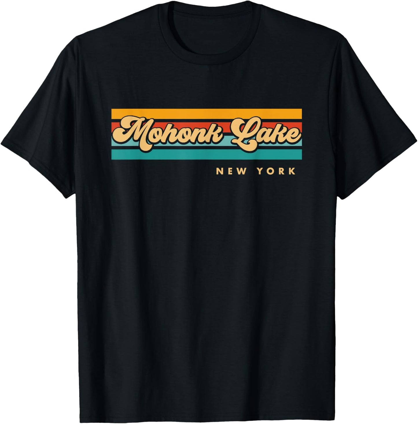 Vintage Sunset Stripes Mohonk Lake, New York T-Shirt - T-Shirt | Black