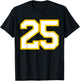 Number #25 Yellow/White Sports Number T-Shirt - T-Shirt | Black