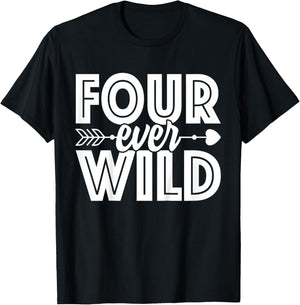 Four Ever Wild 4th Birthday 4 Year Old Birthday Zoo Safari T-Shirt - T-Shirt | Black